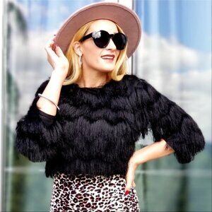 BLACK FRINGED CROP TOP